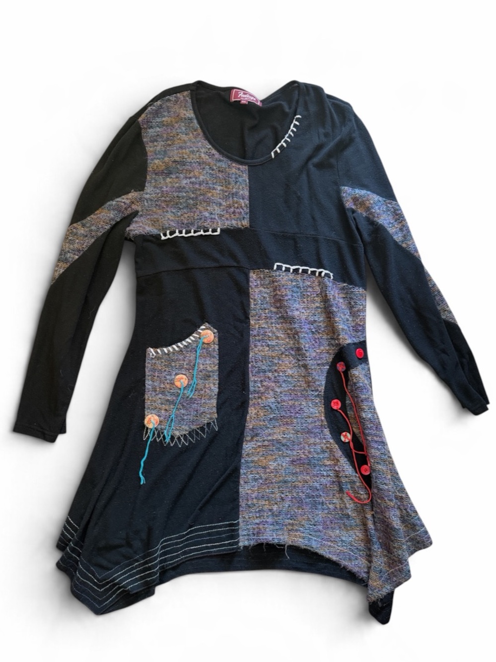 Feelings Abstract Long Sleeve Top in Black & Multicolor Size XXL